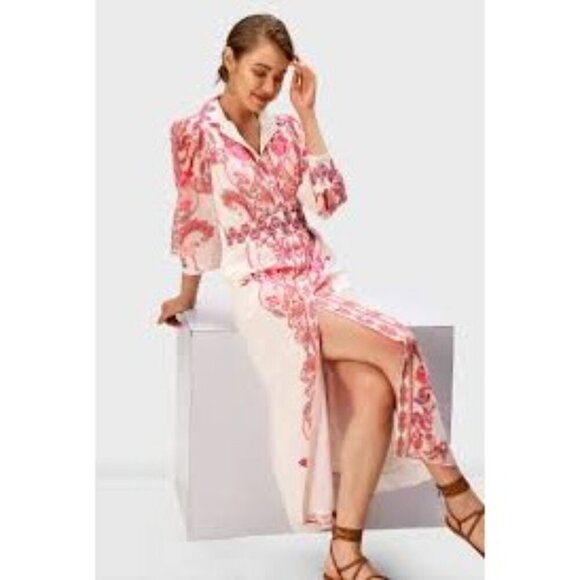 eShakti Size S Floral Paisley Georgette Belted Shirtdress Midi Modest Belted - Picture 2 of 11